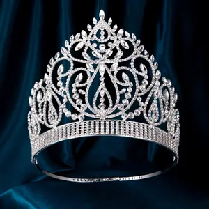 Qs Handgemaakte Haaraccessoires Bruids Groothandel Enorme Vintage Blad Grote Strass Romantische Kroon Tiara 'S Feestdecoratie