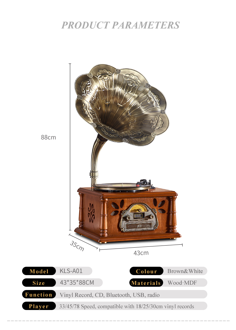 Classic Solid wooden base Radio Record Player Vinyl record player Gramophone phonograph
