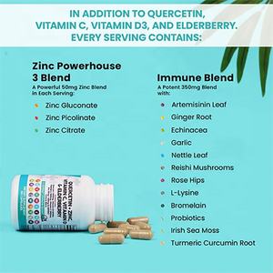 Quercetin 1000mg Zinc 50mg <strong>Vitamin</strong> C 1000mg <strong>Vitamin</strong> D 5000 IU <strong>Bromelain</strong> Elderberry Lung Immune Defense Support Immunity Allergy - Product Image 3