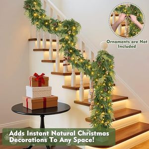 Guirnalda de Pino Artificial Preiluminada YUELIAN, Decoración Navideña para Puerta Principal y Chimenea con Aspecto Realista - Product Image 4