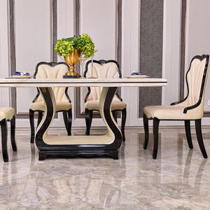 Table à manger de luxe pour la maison 4 chaises d'intérieur cadre en bois carré dessus en marbre table à manger boisée - Product Image 2