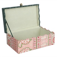 Boîte de rangement en cuir vert foncé de luxe avec décoration florale en tissu personnalisable, boîte de rangement décorative pour l'organisation de la maison et du bureau