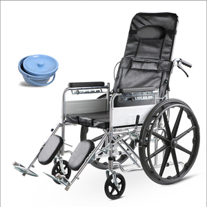 Fauteuil roulant manuel entièrement inclinable pliant en tuyau d'acier épaissi avec repose-jambes réglable en Offre Spéciale avec <span class=keywords><strong>commode</strong></span> - Product Image 5