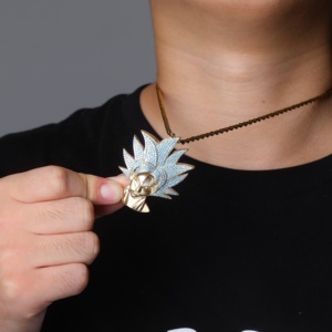 Hip Hop di Dragon Ball Super Saiyan Sun Wukong Headphoto Iced Out Blu Dei Capelli Giapponese Del Fumetto <span class=keywords><strong>Oro</strong></span> Zircone Cubico Del Pendente Della <span class=keywords><strong>Collana</strong></span> nuovo - Product Image 4