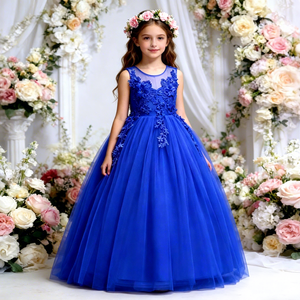 ชุดราตรีงานเลี้ยงสไตล์ยุโรปสำหรับเด็กผู้หญิง สีชมพู ชุดเพื่อนเจ้าสาว ชุดแต่งงานฟูฟ่อง สำหรับเด็กอายุ 12 ปี - Product Image 1