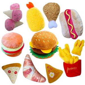 Fabbrica diretta <span class=keywords><strong>Pet</strong></span> squittio giocattoli basso MOQ all'ingrosso patatine fritte di peluche Pizza <span class=keywords><strong>Hamburger</strong></span> imbottito cuscino cigolante cane giocattoli - Product Image 1
