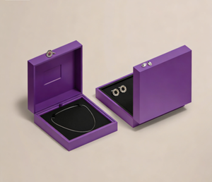 Logo personnalisé pour boîte à bagues et boîte d'emballage de bijoux en cuir PU violet haut de gamme - Product Image 3