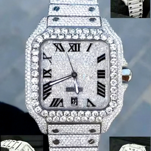 Montre en verre carré sertie de diamants Moissanite, mouvement automatique en acier inoxydable, résistance à l'eau 10 bars, fermoir de bracelet - Product Image 1