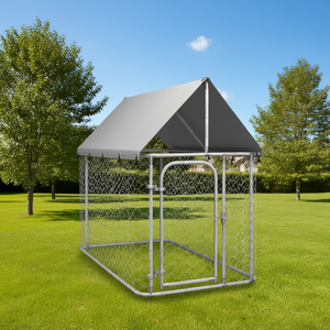 Caseta para Perros Plateada para Exteriores, 78.7x39.4x59.1 Pulgadas, con Techo, Rectangular, Metálica, para Razas Grandes, para Todas las Estaciones - Product Image 2