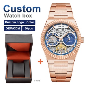 Montres de marque OEM ODM avec boîte, logo personnalisé, squelette automatique, Orologio Tourbillon, montre transparente en acier inoxydable pour hommes - Product Image 1