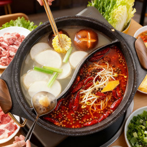 Dual Zone Hot Pot Pot 6.1L-10L Non-Stick Maifan Stone Induction Compatible Commercial Cooking Equipment - Product Image 1