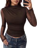 Tops courts moulants et extensibles pour femmes, à col semi-montant et manches longues en maille, style chic et sexy, pour le quotidien, la rue et les clubs. Prise en charge de la personnalisation OEM.