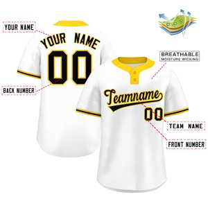 Maillot de softball personnalisé blanc noir-or style classique authentique à deux boutons - Product Image 2