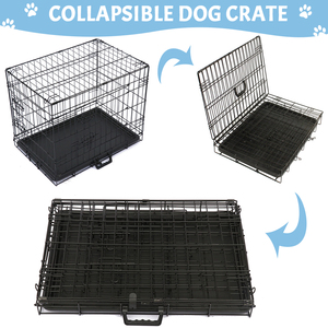 Kandang Anjing Lipat Besar dari Logam dengan Baki Plastik dan Pegangan, Kandang Hewan Peliharaan untuk Luar Ruangan - Product Image 5