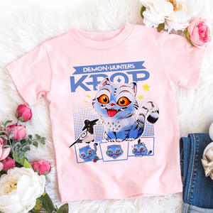 T-shirt K-POP Demon Hunter pour enfants, imprimé <span class=keywords><strong>dessin</strong></span> animé, col rond, basique, décontracté, haut pour filles - Product Image 1