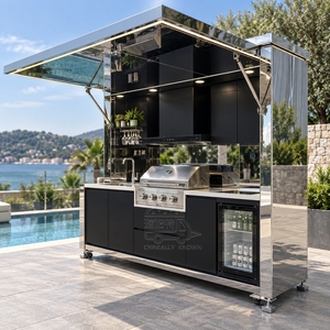 Compact Stainless Steel Outdoor Kitchen Portable Cooking Workstation With Cabinet <b>Storage</b> For Backyard <b>Camping</b> - Product Image 4