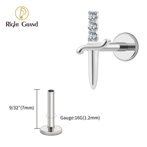 Anting Tusuk <span class=keywords><strong>Titanium</strong></span> Labret Zirkonia Kubik Bentuk Pedang 16G, Anting Kecil untuk Tragus/Kartilase, Perhiasan Tindik Fashion - Product Image 6