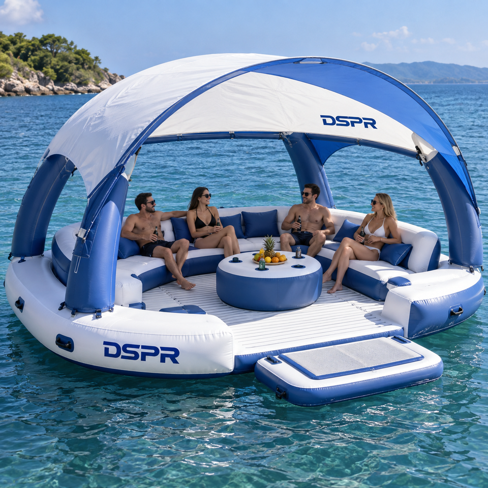 Floating Bar Raft Luxury Inflatable Floating Water Bar Island Lounge Platform with ...