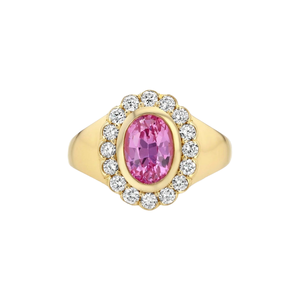 Bague ovale Gemnel Halo plaquée or 14 carats, saphir rose, argent 925, halo de diamants CZ pour femmes - Product Image 5