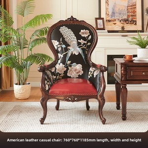 American Solid Wood Antique French Style High-end Leisure Sofa <strong>Chair</strong> with Backrest for Bedroom Living Room Villa - Product Image 1