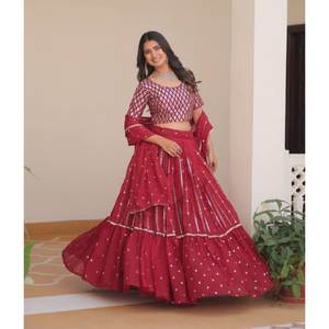 Hecho a mano de alta calidad Pure Star Georgette bordado 7mm secuencia trabajo Micro algodón fiesta desgaste Lehenga Choli Latkan venta al por mayor - Product Image 5