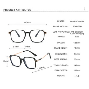 Gafas de Sol Fotocromáticas Cuadradas de Metal <span class=keywords><strong>para</strong></span> Mujer, Montura Óptica Fotogris, Gafas Anti Luz Azul, Gafas de Moda de Alta Calidad - Product Image 3