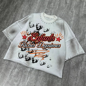 <span class=keywords><strong>เสื้อ</strong></span><span class=keywords><strong>ยืด</strong></span>กราฟิกสไตล์วินเทจผ้าเฟรนช์เทอร์รี่เนื้อหนาพิเศษ ตกแต่งด้วยคริสตัลขอบดิบ ทรงโอเวอร์ไซส์ - Product Image 4