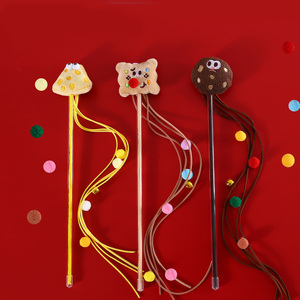 Silent Cartoon Cheese Toast Plush <b>Cat</b> Teaser Stick, Tassel Ball <b>Interactive</b> Training Pet Chew Rope <b>Toys</b>, Self Play Wand for Indo - Product Image 1