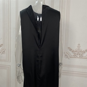 6595* Robe Abaya légère unie à col rond, coupe droite, longueur ras du sol, sans manches, en satin lisse, pour l'été et le Ramadan - Product Image 6