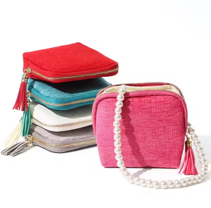 EQ Luxury Velvet Fashionable New Jewelry <b>Pouches</b> for Bracelets Bangles Lightweight Zipper Closure Multi-layer Portable Storage - Product Image 2