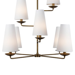 โคมไฟระย้าทรงกรวยสำหรับโรงแรม โคมไฟห้อยเพดาน 8 ดวง ทำจากผ้าลินินและโลหะ สไตล์เรียบง่าย สีทองเหลือง ผลิตในจีน - Product Image 4