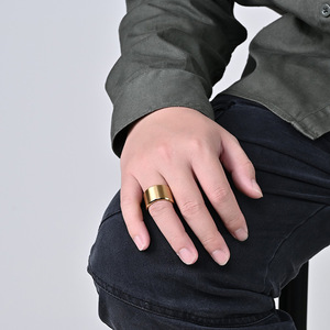 High End Men's 15MM Hip Hop Wide Band Stainless Steel <b>Ring</b> 18K PVD Gold Plated Matte Brushed Finish Fashion Bold <b>Statement</b> <b>Ring</b> - Product Image 6