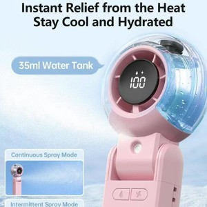 Ventilateur portable pliable mini avec affichage numérique, pulvérisation d'eau, ventilateur à turbine portatif rose, rechargeable par USB, 6-8 heures d'autonomie - Product Image 4