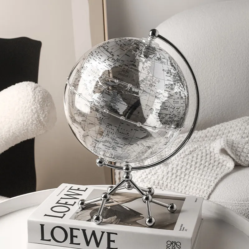 Modern Light Luxury Transparent Earth Globe Metal Acrylic Decorative Desk Globe Decoration Geography Education Toy Terrestrial