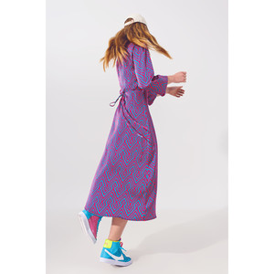 Abito lungo avvolgente a maniche lunghe con stampa geometrica - Product Image 1