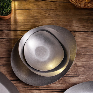 Plato de Acero Inoxidable 304, Color <span class=keywords><strong>Gris</strong></span> Nieve, en Forma de Abanico, Ovalado, Triangular, Cónico, para Pescado, <span class=keywords><strong>Vajilla</strong></span> Industrial Vintage - Product Image 1