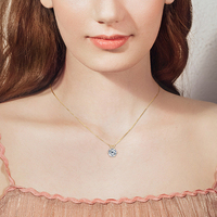 Collier Pendentif Moissanite Ronde 1ct 2ct 3ct en Argent Sterling 925 Plaqué Or VVS avec Certificat GRA