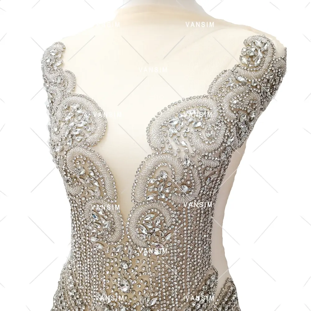 Bling Shiny Zilver Goud Roze Rhinestone Lijfje Jurk Applique Voor Bruiloft Partij Modeshow Carnaval Kostuum Dansen Jurk