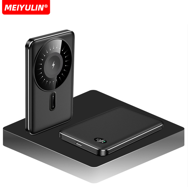Ultra-Thin 3-in-1 Magnetic Wireless Charger 5000mAh-10000mAh 15W Fast Charging Portable Power Bank Convenient with 20W Output