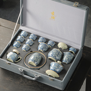 Set <span class=keywords><strong>da</strong></span> Tè Kung Fu Moderno Minimalista di Lusso con Fiori Blu, Teiera in Ceramica per Ufficio, Tazza <span class=keywords><strong>da</strong></span> Tè, Confezione Regalo di Alta Gamma - Product Image 5