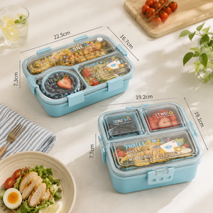 Kids Stainless Steel <b>Lunch</b> <b>Box</b> 3 Compartment Bento <b>Box</b> Leak Resistant Food Container with Sauce Cup for <b>School</b> - Product Image 2
