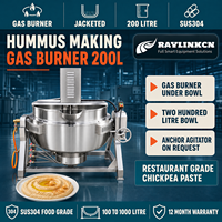 Charcuterie Marmite à Double Enveloppe 200L Acier Inoxydable 304 Brûleur Atmosphérique Racleur de Fond pour Houmous Ébullition