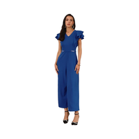 Combinaison décontractée et élégante pour femme, été, unie, manches à volants, taille haute, col en V, respirante, confortable, jambe large