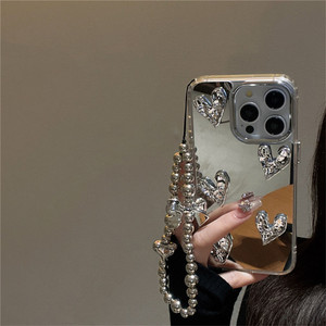 Di alta qualità in stile elettrolitico argento <span class=keywords><strong>bianco</strong></span> specchio plissettato <span class=keywords><strong>cuore</strong></span> modello cassa del telefono per <span class=keywords><strong>iPhone</strong></span> 15 realizzato in materiale PC - Product Image 5