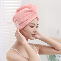 LONGREN Bonnet de bain triangulaire en polaire corail épaissi, super absorbant, avec broderie de dessin animé et bordure en velours coupé pour adulte