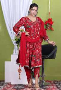 Nuevo y Más Vendido Traje Anarkali Étnico de Rayón con Detalle de Cuello Hecho a Mano, Pantalón de Fiesta y Dupatta - Product Image 5