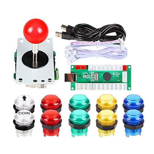 Zero Delay <strong>USB</strong> Encoder to PC Games <strong>Red</strong> Joystick LED Illuminated Push <strong>Button</strong> for Arcade Joystick DIY Kit Parts Mame Raspberry Pi
