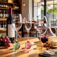 Ensemble de verres à vin, à champagne et à coupes personnalisés Raymond OEM en cristal. 3 pièces avec base en forme de boule à bulles. Bar et mariage de haute qualité.