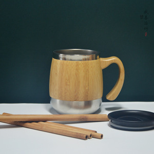 Bamboo Coffee Mug Stainless Steel Inner Insulated Portable For Lovers Gift - Product Image 3