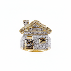 Natural Round Brilliant Cut Diamond Trap House Hip Hop Engagement <b>Ring</b> 10K Yellow <b>Gold</b> High Quality Prong <b>Set</b> Women's - Product Image 2